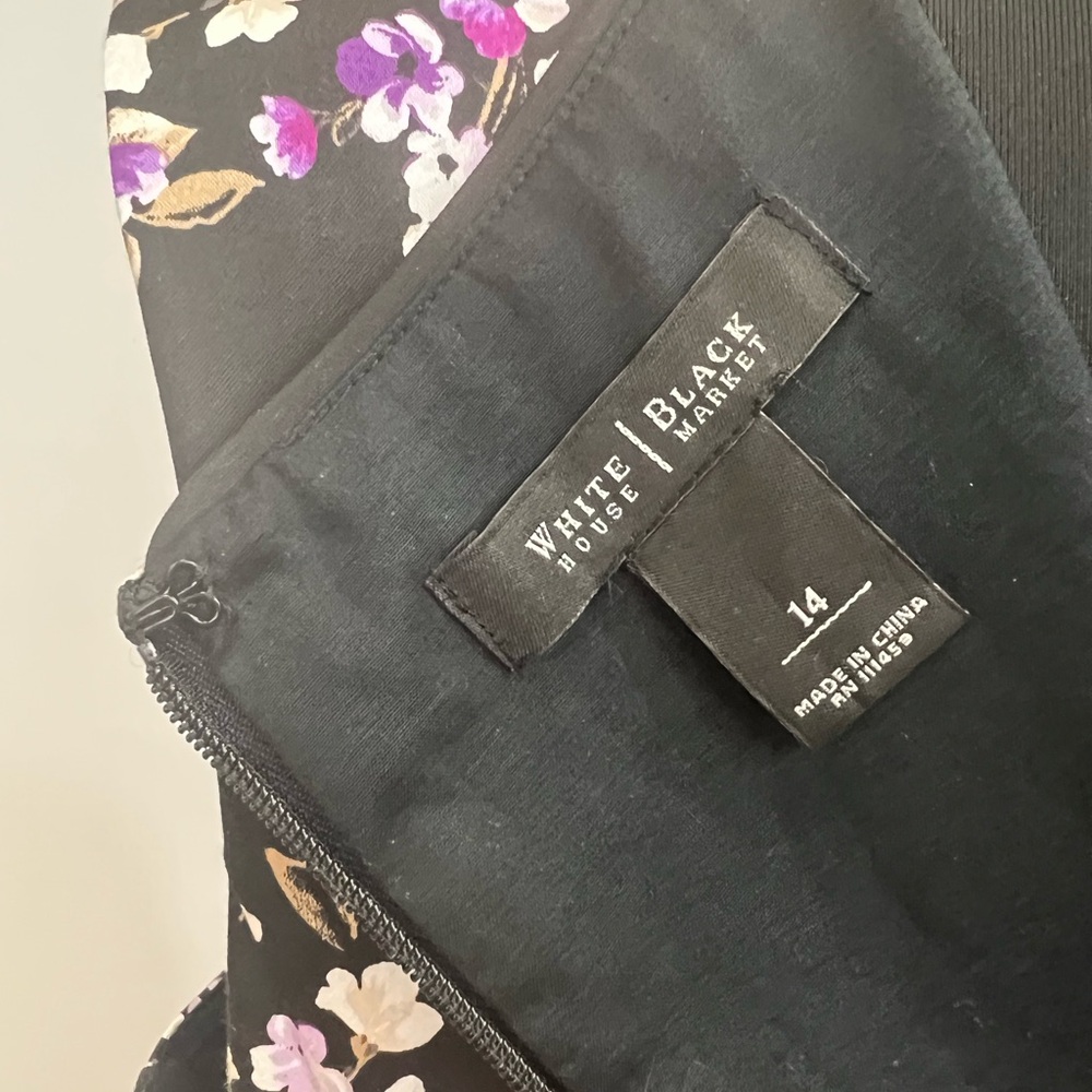 White House Black Market Fit and Flare Black/Purple Floral Dress - Picture 6 of 7